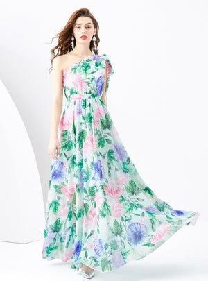 Bow Slim Long Floral Holiday Dress