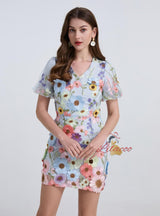 Short Sleeve  Flower Lace Short Party Dress
