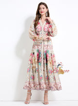 Palace Style Printed Long Dress