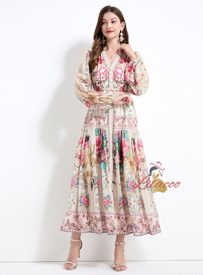 Palace Style Printed Long Dress