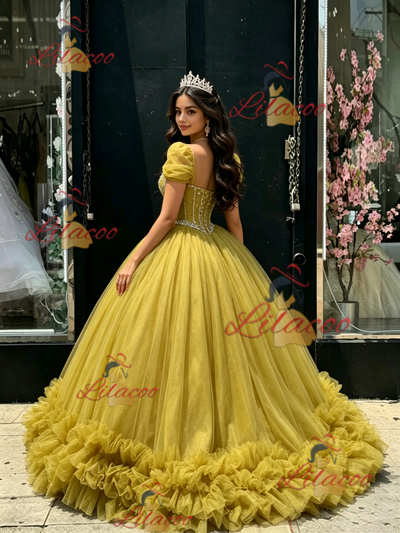 Green Tulle Strapless Beading Quinceanera Dress