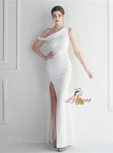 One Shoulder Split Prom Dress