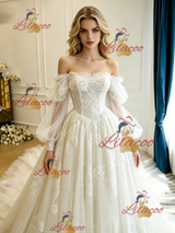 Vintage Long Sleeve Tulle Lace Wedding Dress
