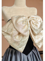 Simple Satin Strapless Bow Prom Dress