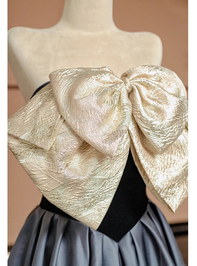 Simple Satin Strapless Bow Prom Dress