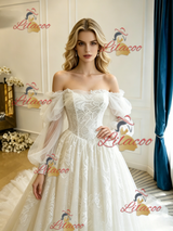 Vintage Long Sleeve Tulle Lace Wedding Dress