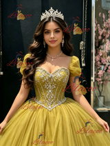 Green Tulle Strapless Beading Quinceanera Dress