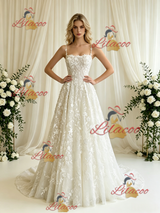 A-line Lace Spaghetti Straps Wedding Dress