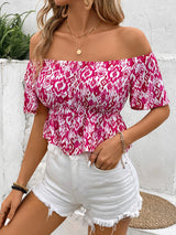 Off the Shoulder Short-sleeved Button Shirt