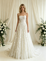 A-line Lace Spaghetti Straps Wedding Dress