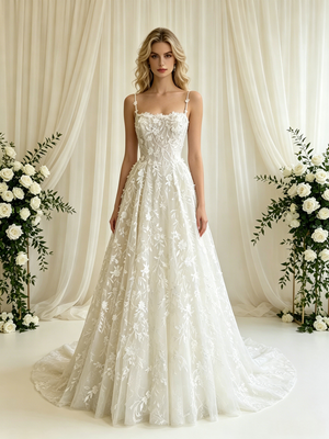 A-line Lace Spaghetti Straps Wedding Dress