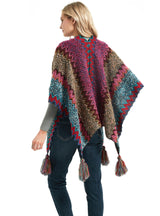 Ethnic Color Knitted Split Shawl