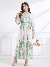 Palace V-neck Breasted Long Printed Dress