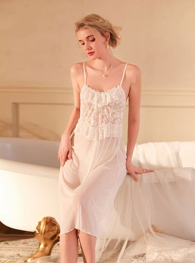 Mesh Lace Long Pajamas Nightdress