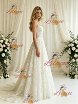 A-line Lace Spaghetti Straps Wedding Dress