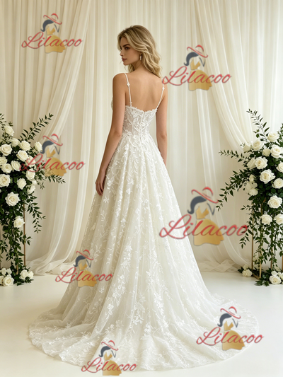 A-line Lace Spaghetti Straps Wedding Dress