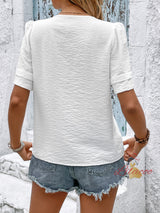 V-neck Solid Color Short Sleeve Shirt