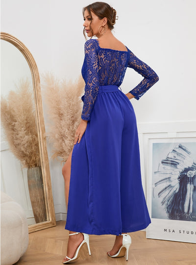 Sexy Lace Long Sleeve Belt Jumpsuit