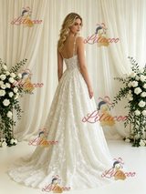 A-line Lace Spaghetti Straps Wedding Dress