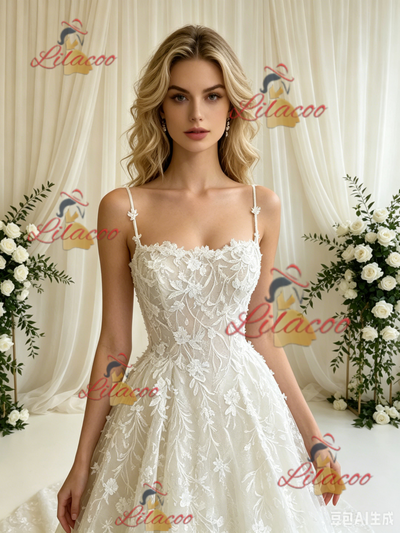 A-line Lace Spaghetti Straps Wedding Dress