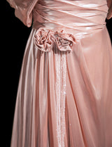 Pink Off the Shoulder Pleats Beading Prom Dress