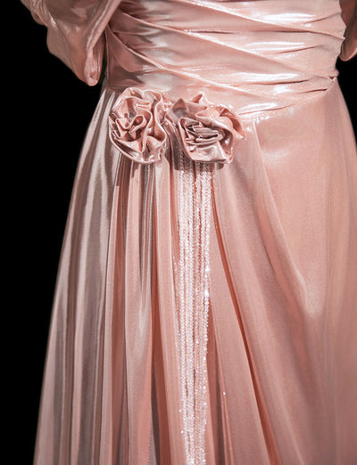 Pink Off the Shoulder Pleats Beading Prom Dress