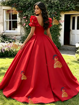 Red Puff Sleeve Quinceanera Dress