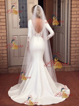 White Mermaid Long Sleeve Split Wedding Dress