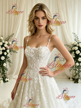 A-line Lace Spaghetti Straps Wedding Dress
