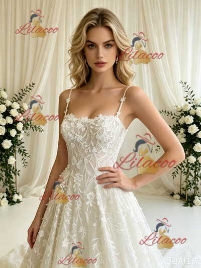 A-line Lace Spaghetti Straps Wedding Dress