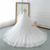 White Strapless Tulle Wedding Dress With Train