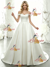 White Satin Off the Shoulder Wedding Dress