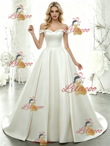 White Satin Off the Shoulder Wedding Dress