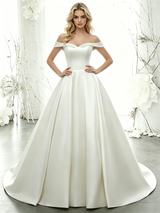 White Satin Off the Shoulder Wedding Dress
