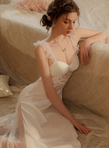 Lace Stitching Polka-dot Transparent Nightgown