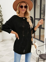 Solid Color Buttoned Loose Pullover Sweater