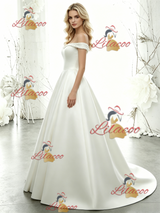 White Satin Off the Shoulder Wedding Dress