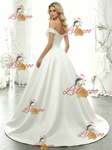 White Satin Off the Shoulder Wedding Dress