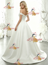 White Satin Off the Shoulder Wedding Dress