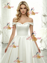 White Satin Off the Shoulder Wedding Dress