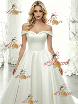 White Satin Off the Shoulder Wedding Dress