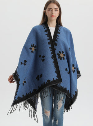 Flower Knit Cardigan Tassel Split Warm Cloak