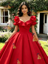 Red Puff Sleeve Quinceanera Dress