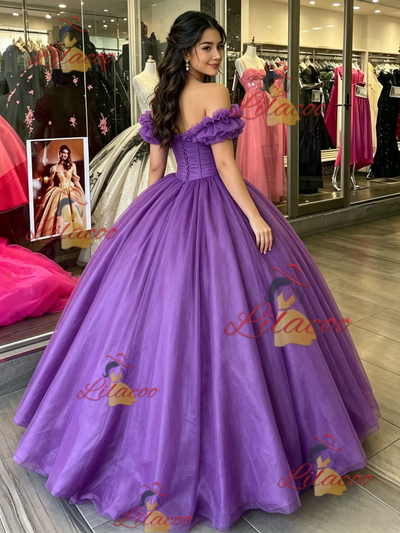 Purple Tulle Off the Shoulder Quinceanera Dress