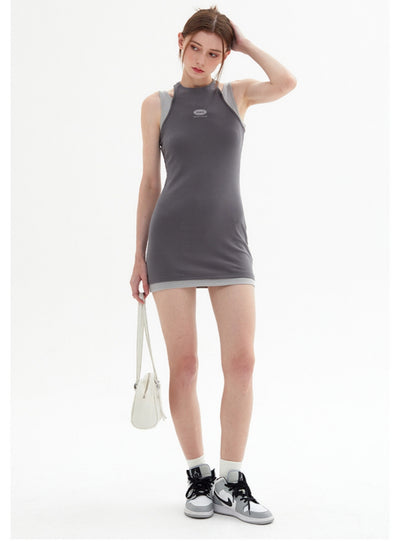 Letter Printed Stitching Fake Two-piece Dress