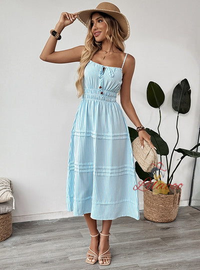 Casual Striped Suspender Sleeveless Dress