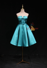 A-Line Blue Satin Strapless Homecoming Dress