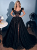 Sexy Black Lace Straps Prom Dress