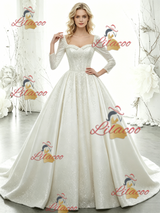 White Short Sleeve Sequins Wedding Dres