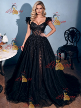 Sexy Black Lace Straps Prom Dress